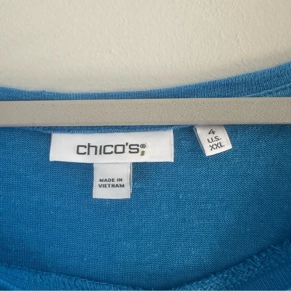 Chicos Plus Size Blue Linen Balloon Sleeve Blouse - Picture 3 of 5